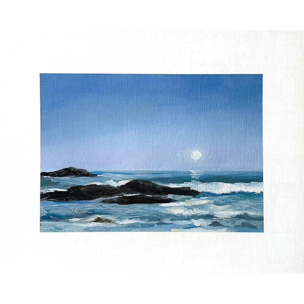 8x10 Original Oil Painting Seascape Ocean Moon Nocturne Contemporary Art Signed